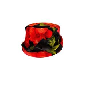 Union Made Vintage Floral Black Red Velvet With Bow Bucket Hat